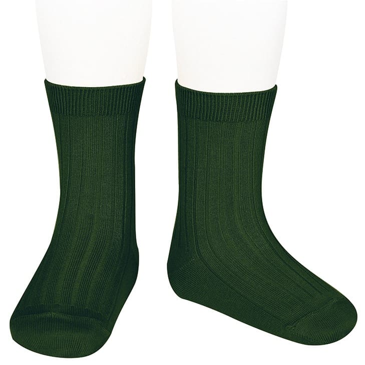 2016/4 Basic Ribbed Short Socks | Bottle Green 780