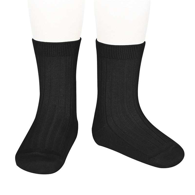 2016/4 Basic Ribbed Short Socks | Black 900