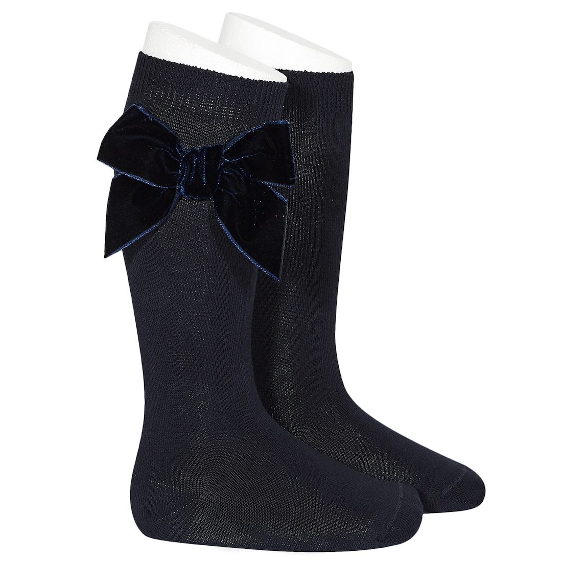 2489/2 Side Velvet Bow Knee-high Socks  | Navy (480)