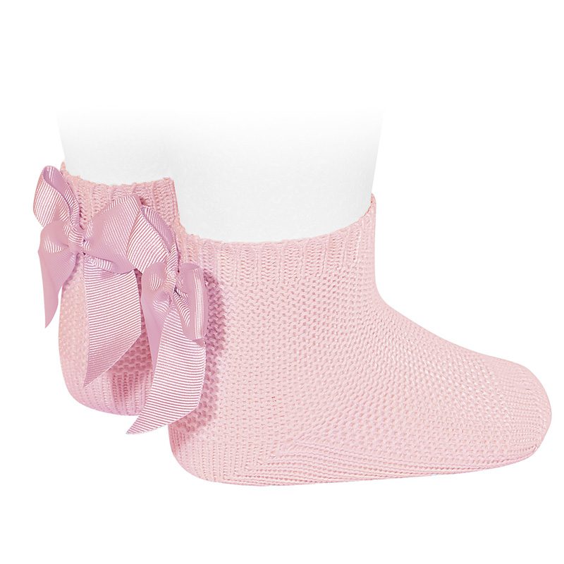 Garter Stitch Short Socks W/ Bow | Pink (500)