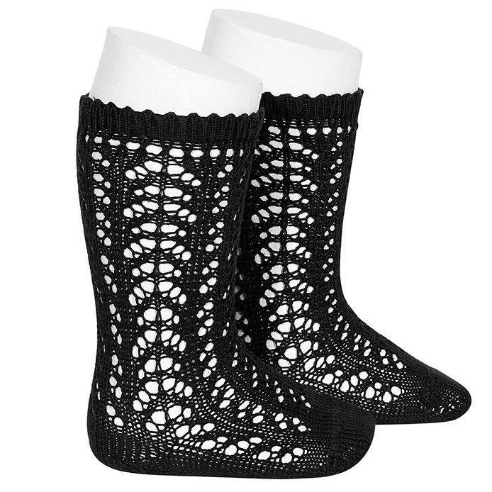 Openwork Knee High Socks | Black (900)