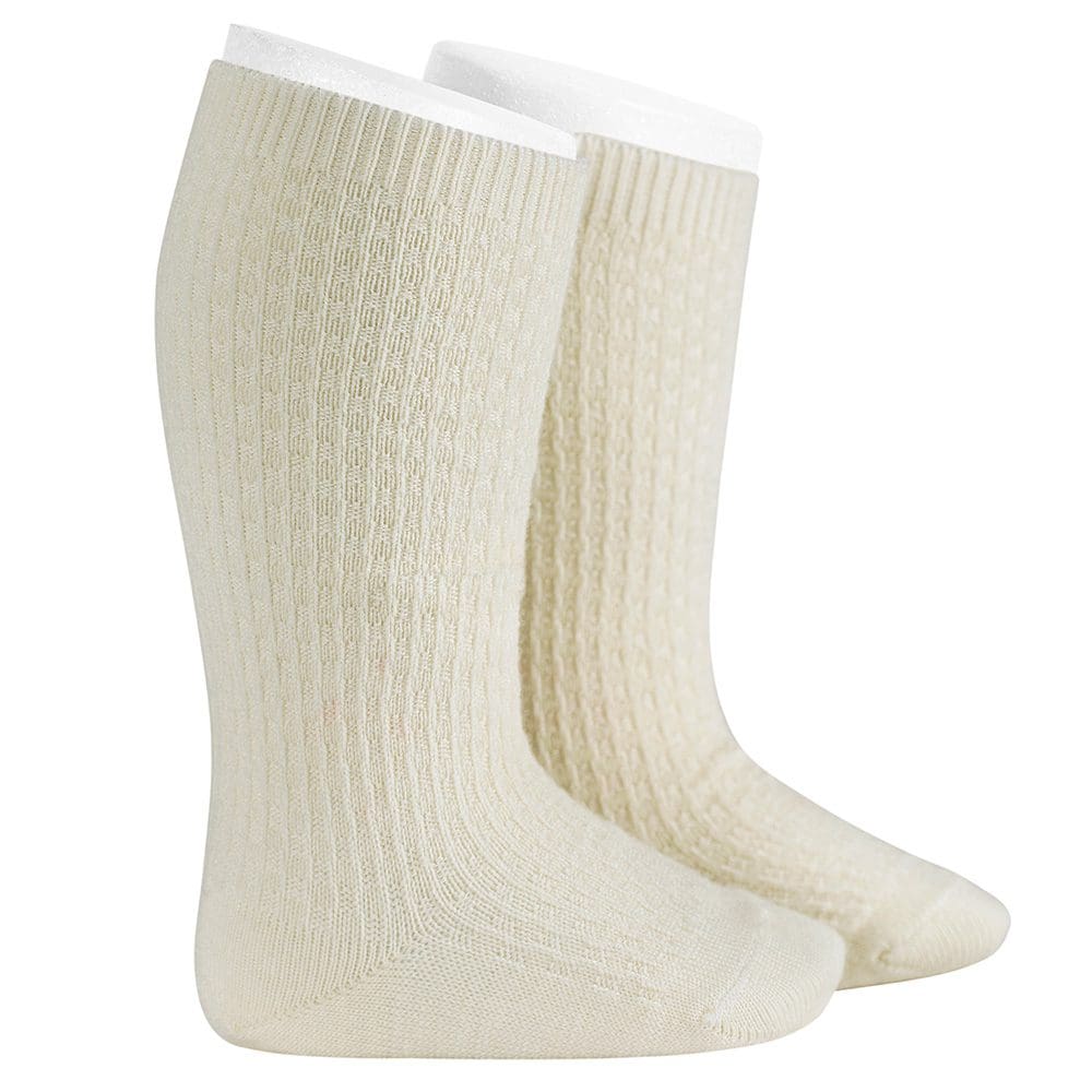 1220/2 Merino Wool Patterned Knee Socks | Beige 913