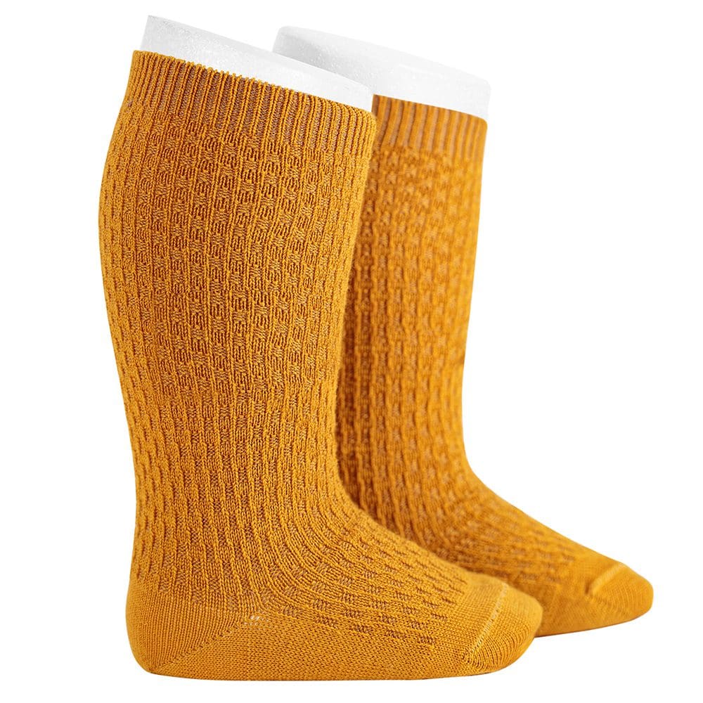 1220/2 Merino Wool Patterned Knee Socks | Curry 919