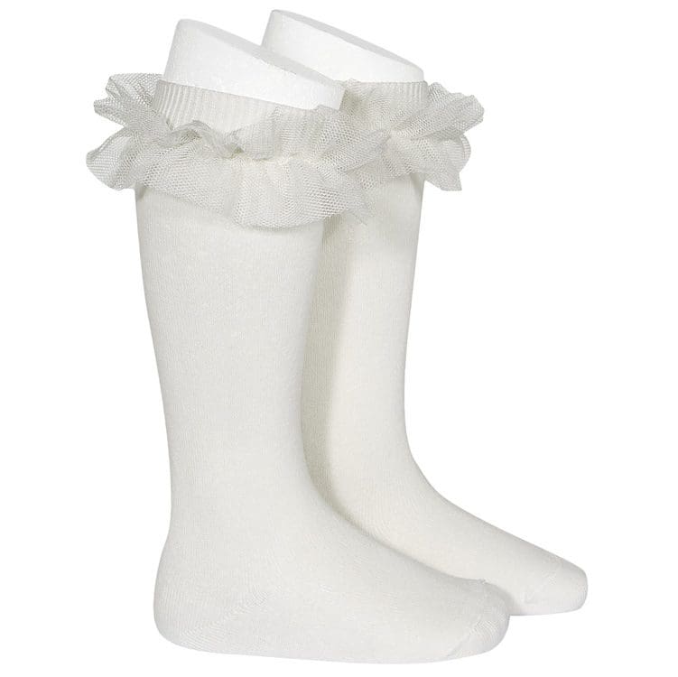 2494/2 Tulle Ruffle Knee Socks | Cream 202