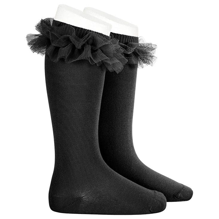 2494/2 Tulle Ruffle Knee Socks | Black 900