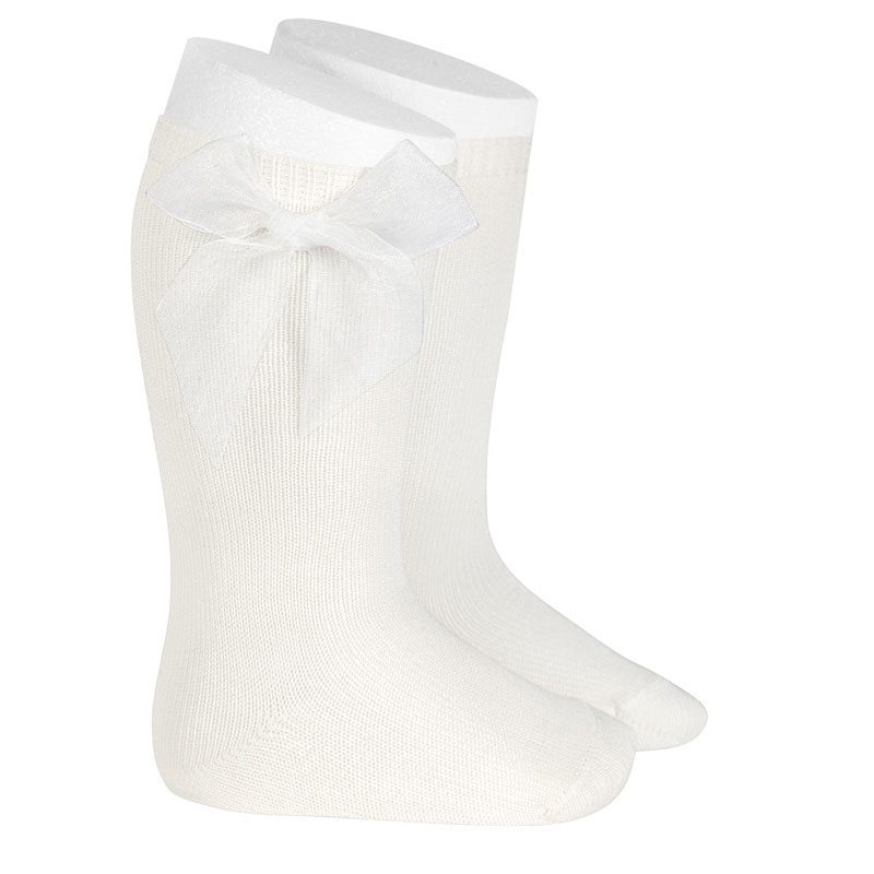 Knee High Socks W/ Organza Bow | Beige (202)