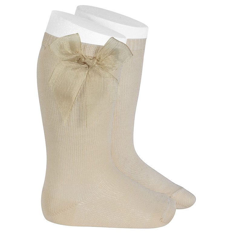 Knee High Socks W/ Organza Bow | Linen (304)