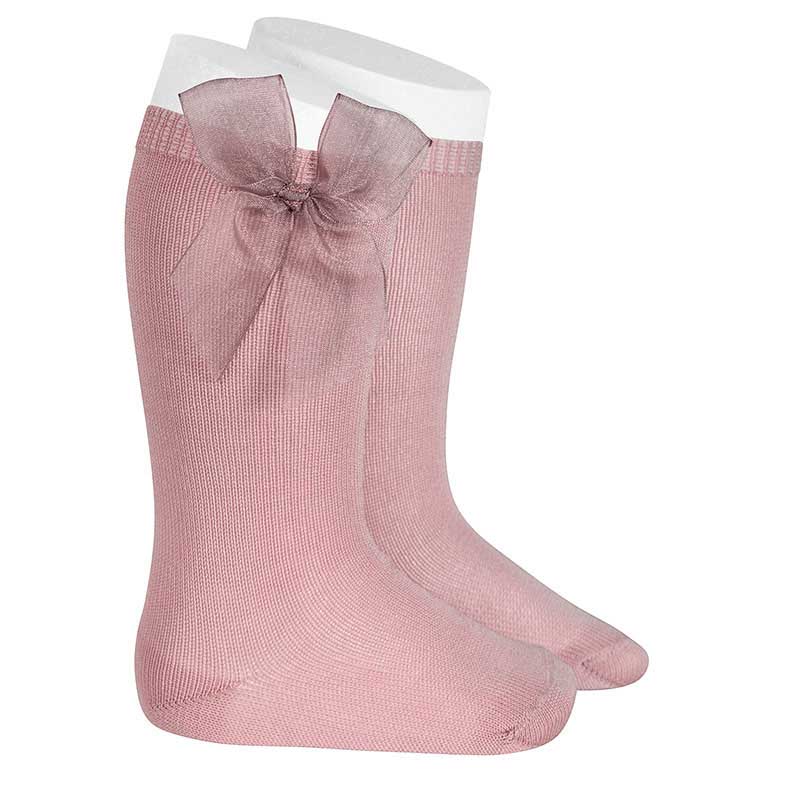 Knee High Socks W/ Organza Bow | Pale Pink (526)