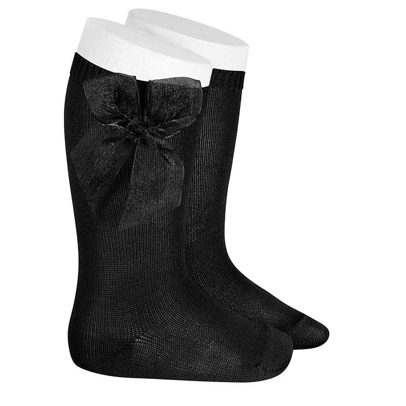 Knee High Socks W/ Organza Bow | Black (900)