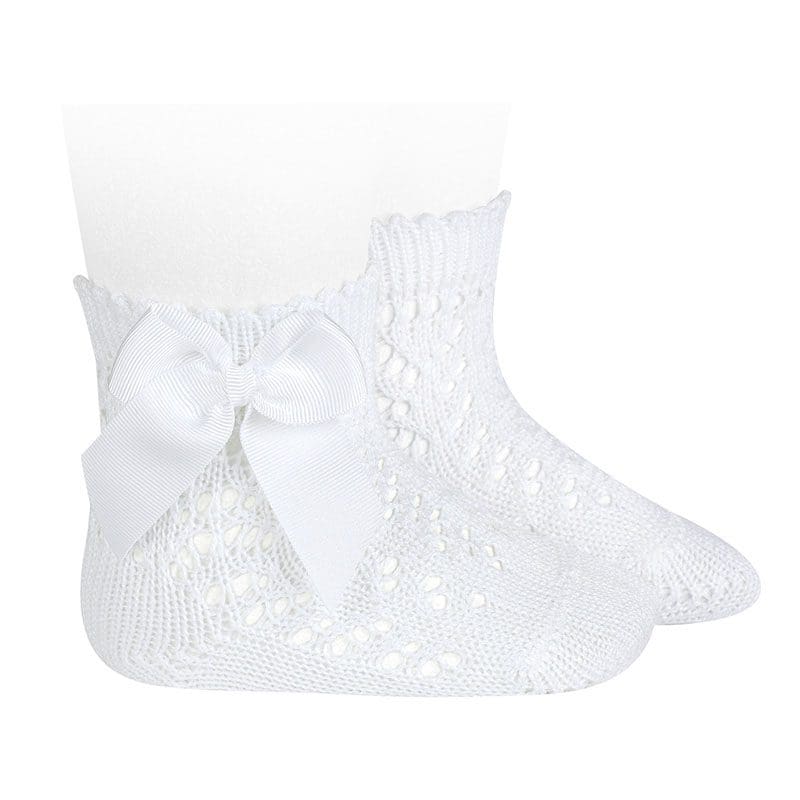 Perle Openwork Short Socks W/ Bow | White (200)