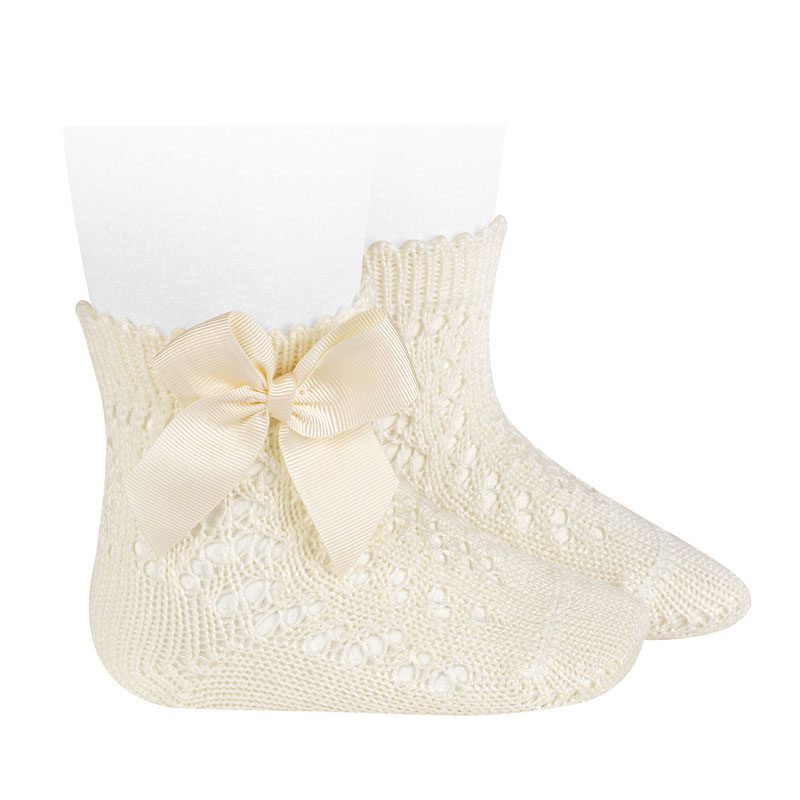 Perle Openwork Short Socks W/ Bow | Beige (303)