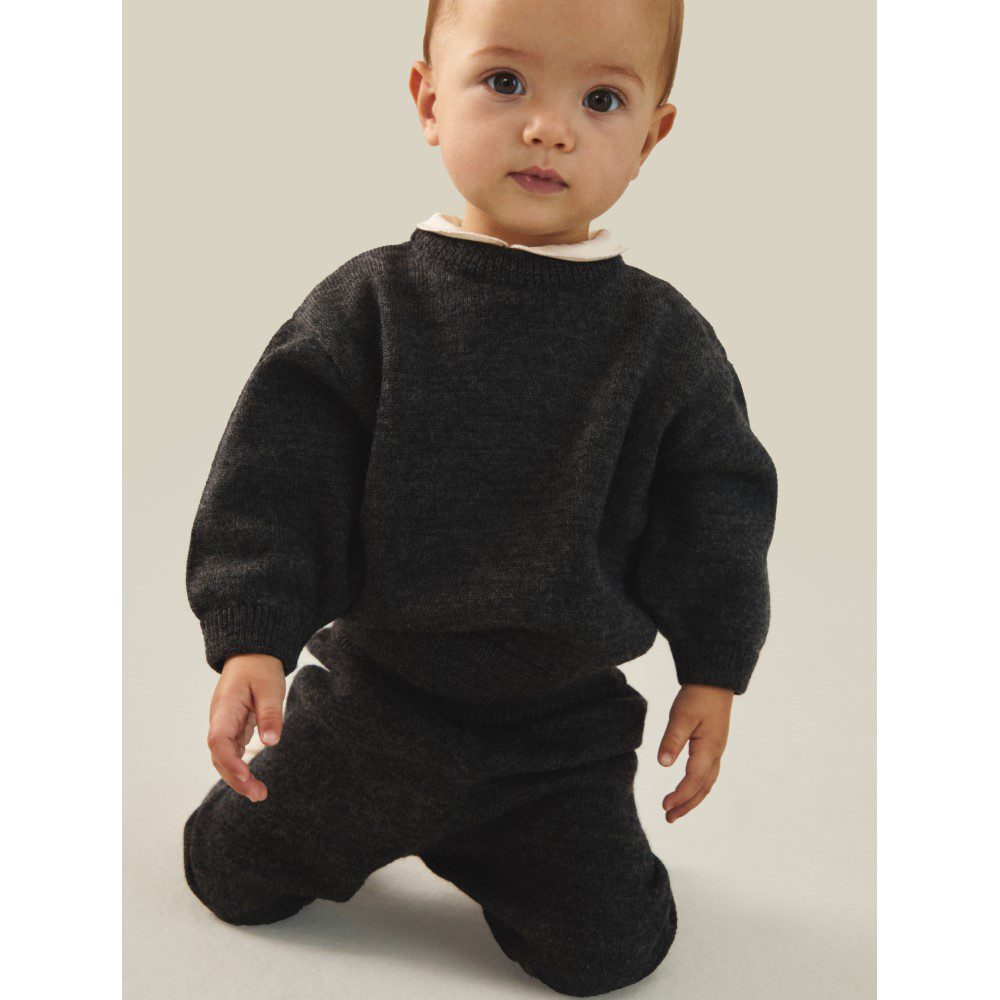 Baby Kniited Jumper & Knitted Legs | Nearly Black Melange