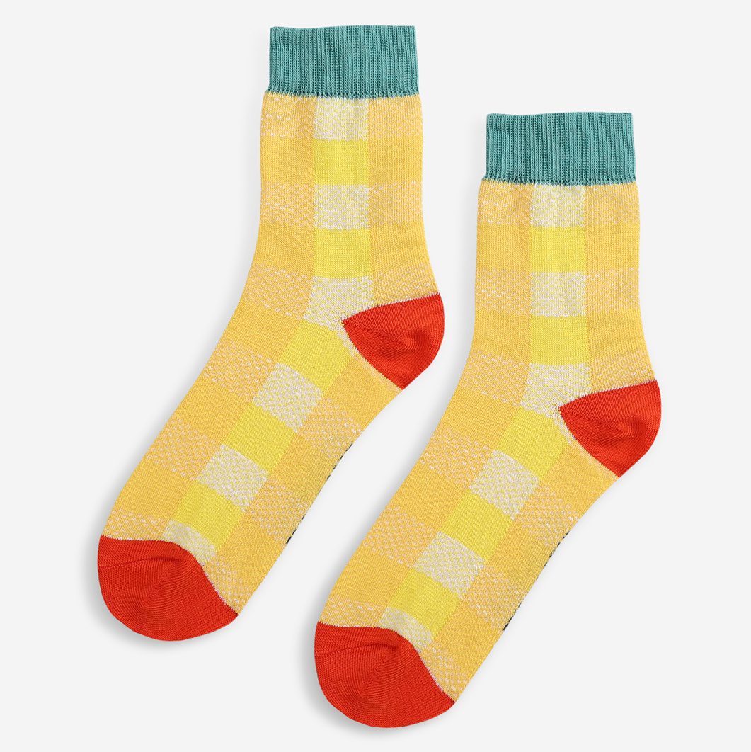 Yellow Checkered Short Socks