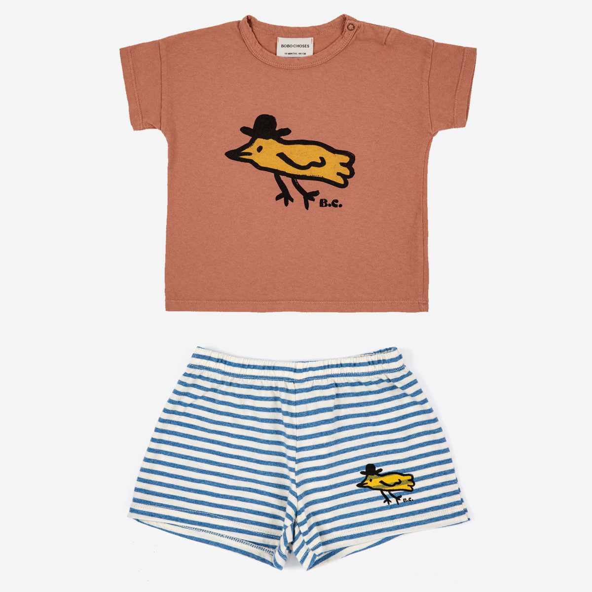 Mr Birdie T-Shirt & Blue Stripe Shorts