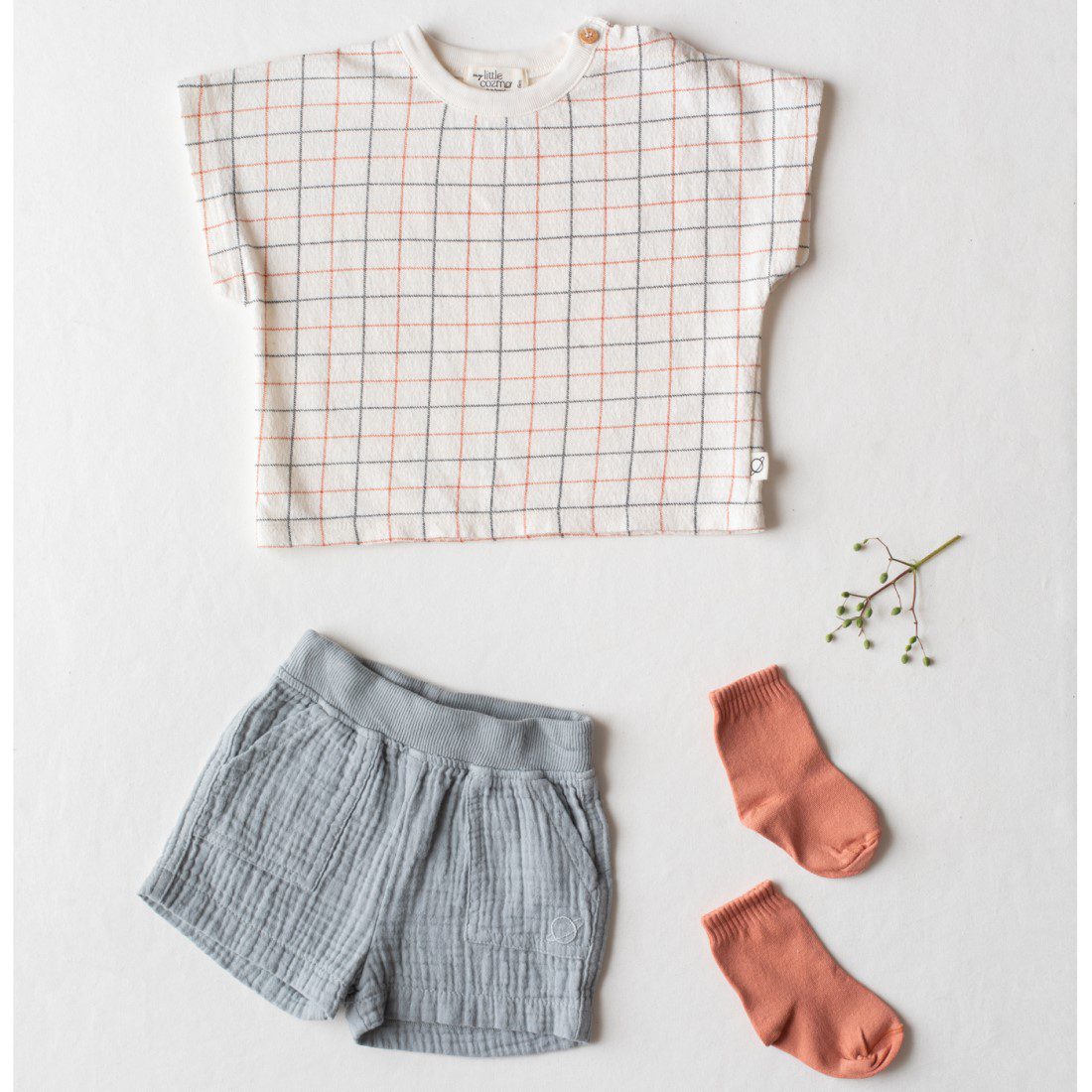 Micah Plaid Crepe T-Shit & Ariel Gauze Bermuda Shorts