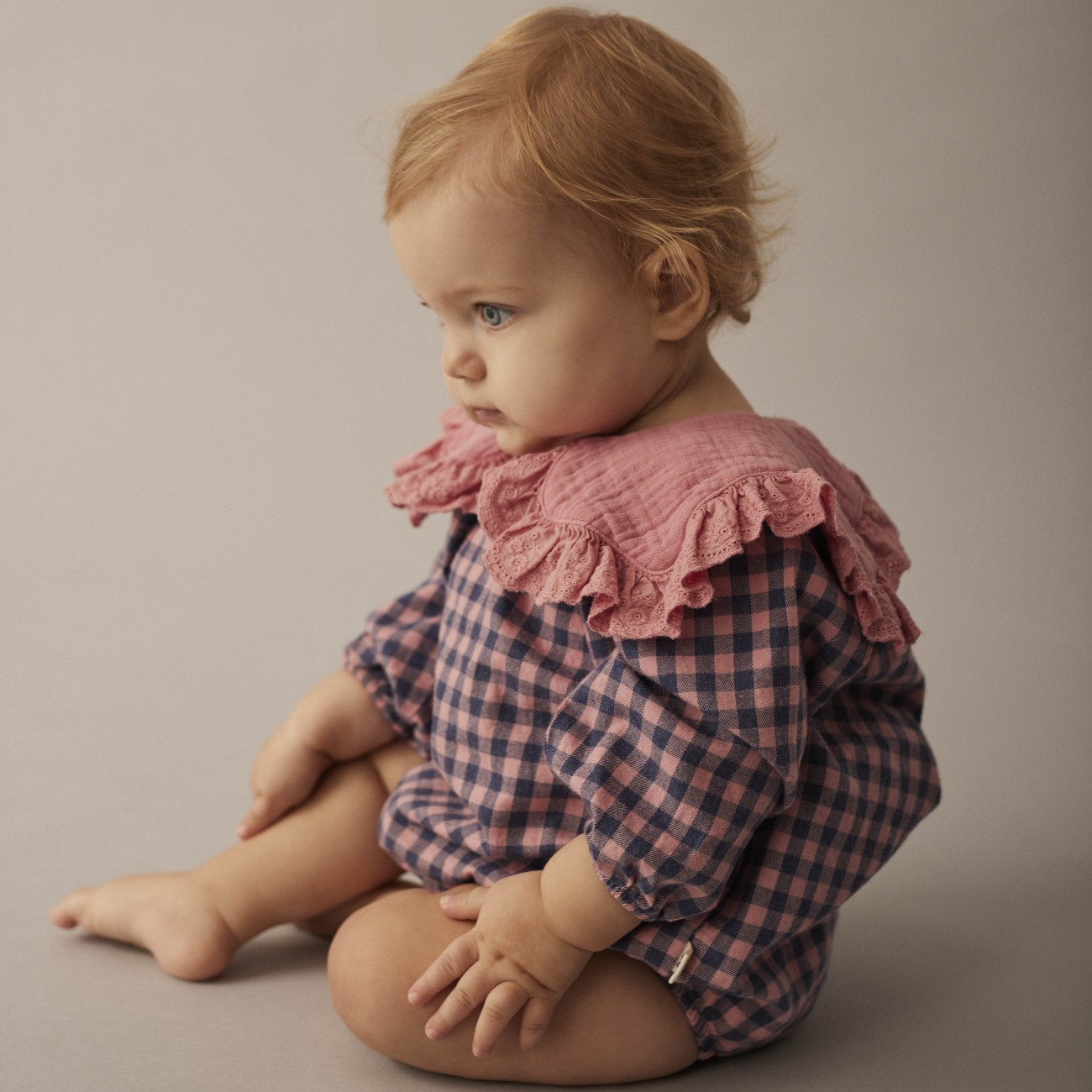 Rose Tea Gingham Flannel Romper