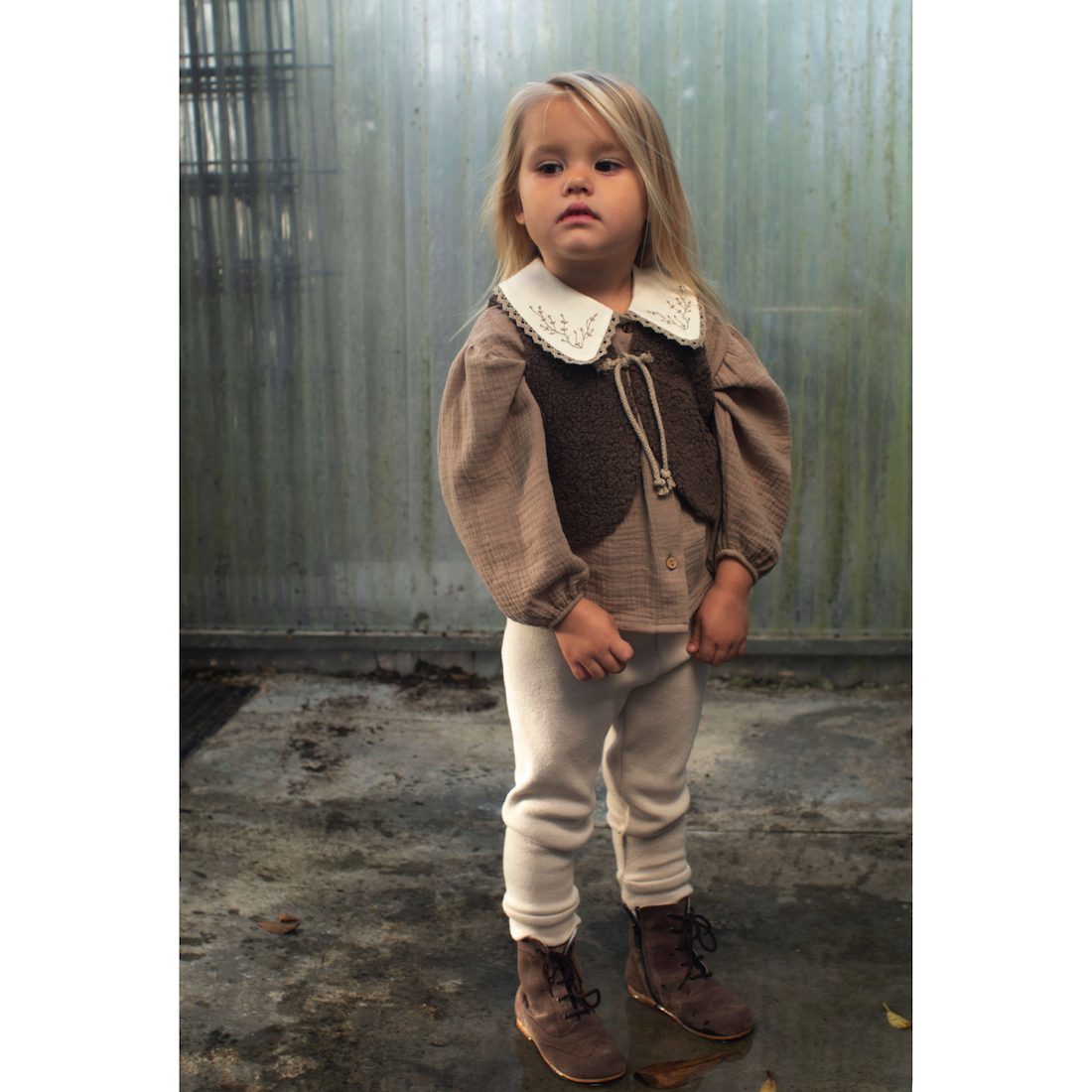 Blouse W/ Embroidered Neckline & Leggings