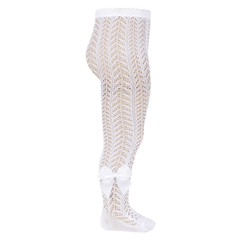Openwork Perle Tights W/ Side Grossgrain Bow | White (200)