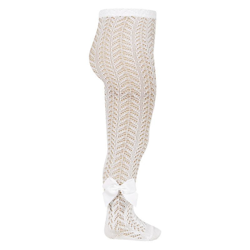 Openwork Perle Tights W/ Side Grossgrain Bow | Cream (202)