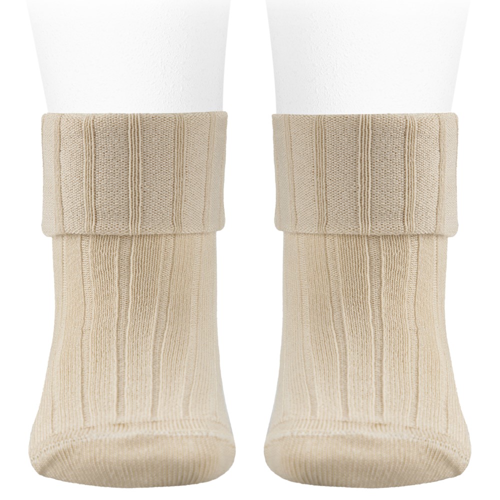Rib Socks W/ Double Folded Cuff | Linen 304