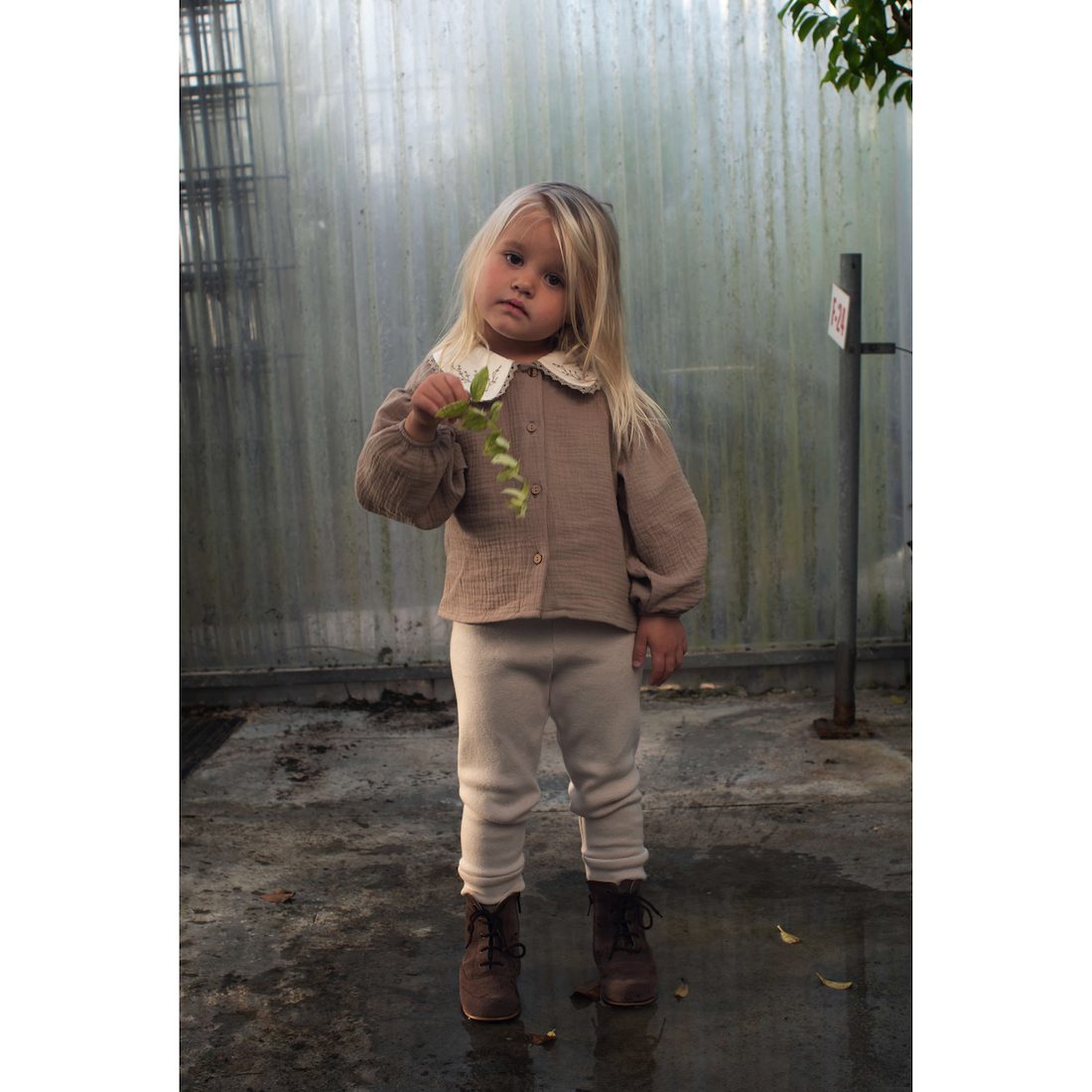 Blouse W/ Embroidered Neckline & Leggings