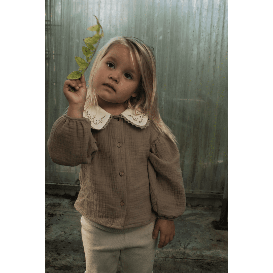 Blouse W/ Embroidered Neckline & Leggings