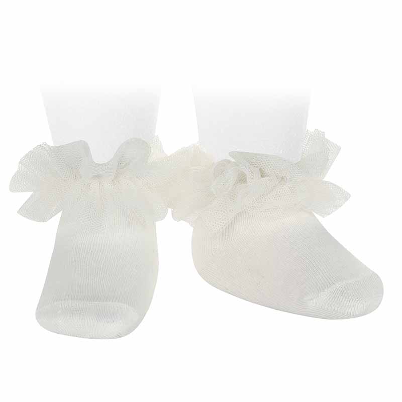 2488/4 Frill Tulle Ankle Socks | Cream (202)