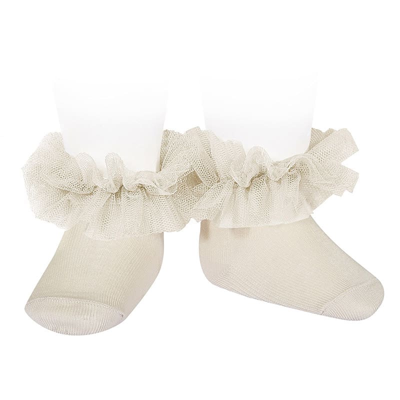 2488/4 Frill Tulle Ankle Socks | Linen 304