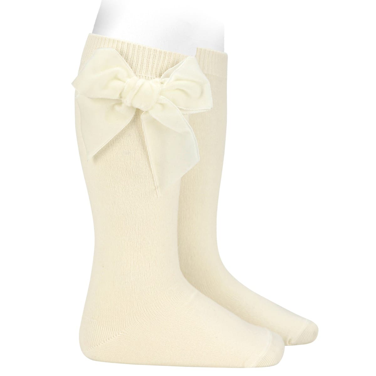 2489/2 Side Velvet Bow Knee-high Socks | Beige 303