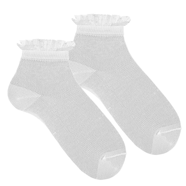 2722/4 Ceremony Ankle Socks W/ Frilled Plumeti Cuff | White 200