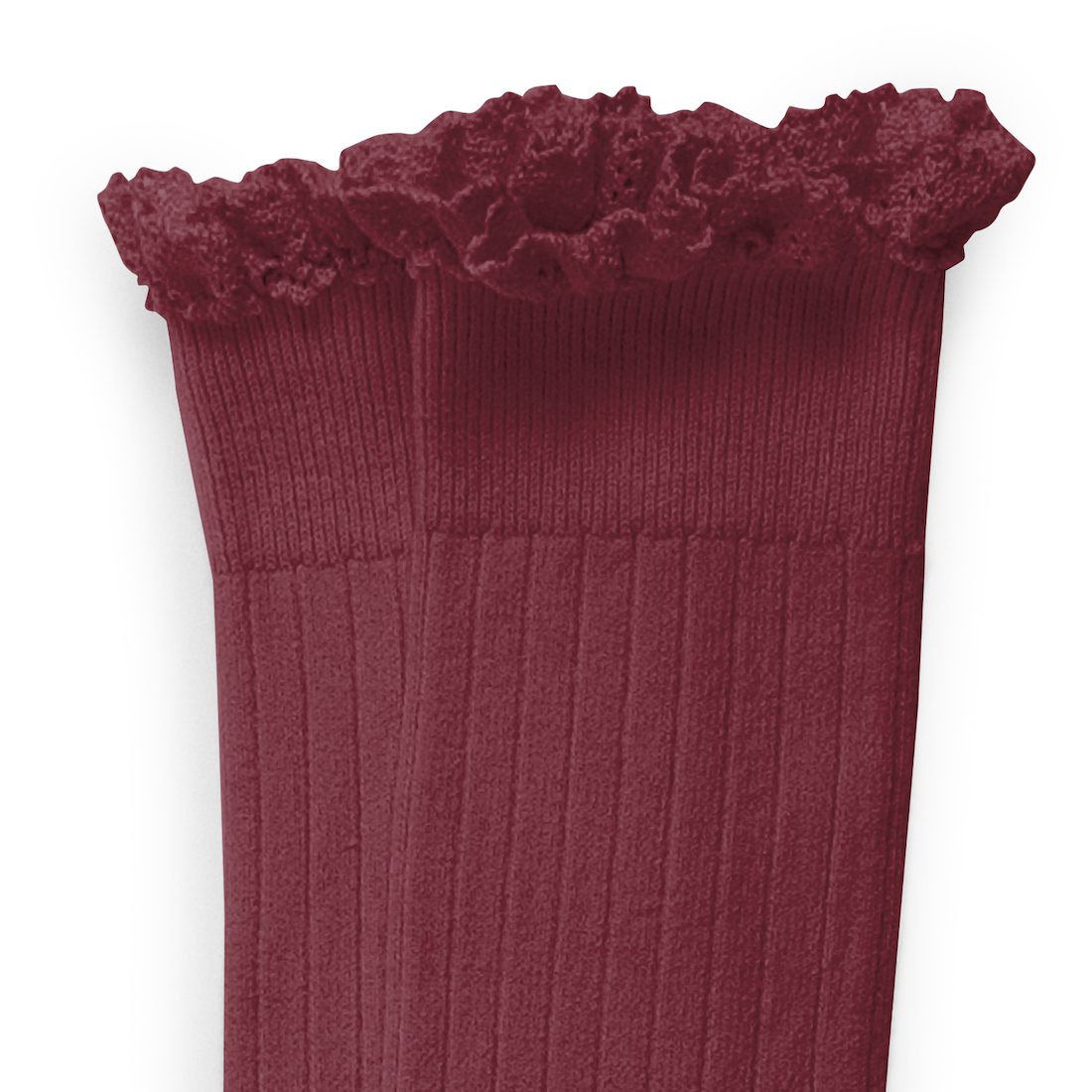 Josephine Lace-Trim Ribbed Knee-high Socks Framboise