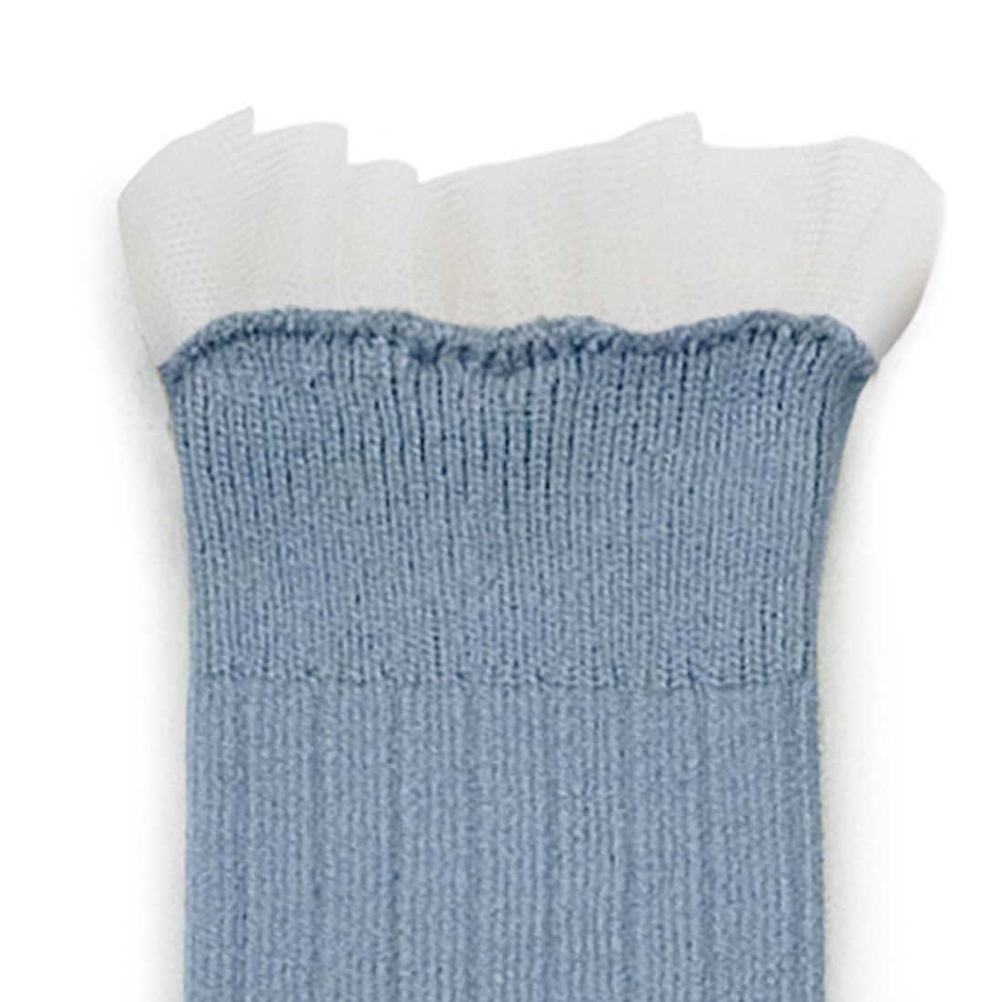Manon Tulle Frill Ribbed Knee-high Socks Bleu Azur