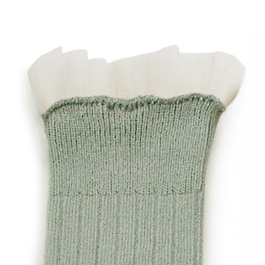 Manon  Tulle Frill Ribbed Knee-high Socks Aigue Marine