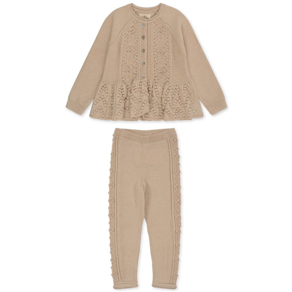 Cabby Frill Cardigan & Knit Pants | Almond Milk