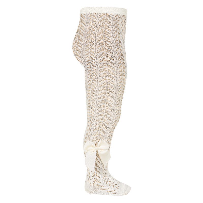 Openwork Perle Tights W/ Side Grossgrain Bow | Beige (303)