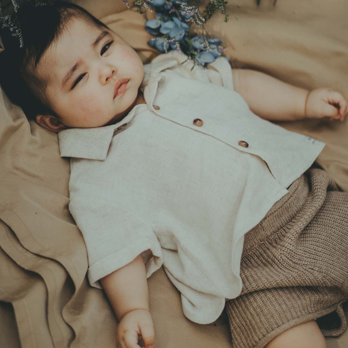 Warm White Melange Lerie Shirt & Latte Melange Wes Shorts