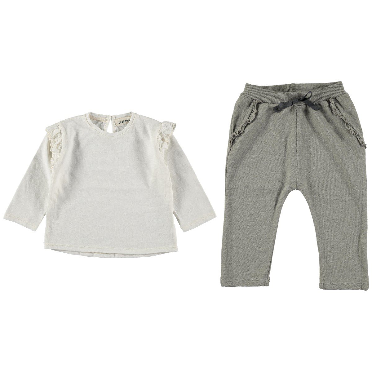 Ecru Ruffled Top & Shadow Grey Ruffled Pants
