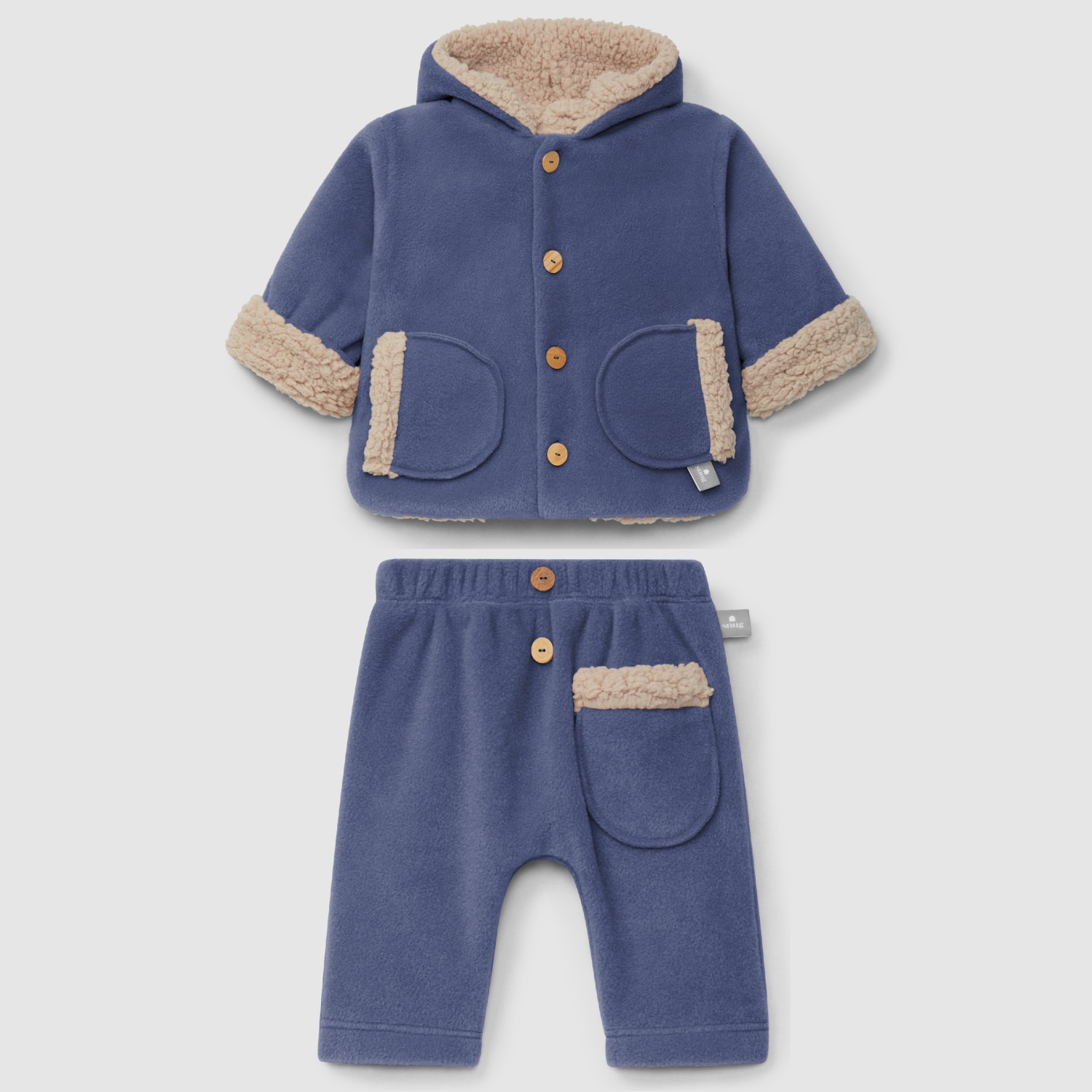 Fleece Hooded Jacket & Pants Set Indigo