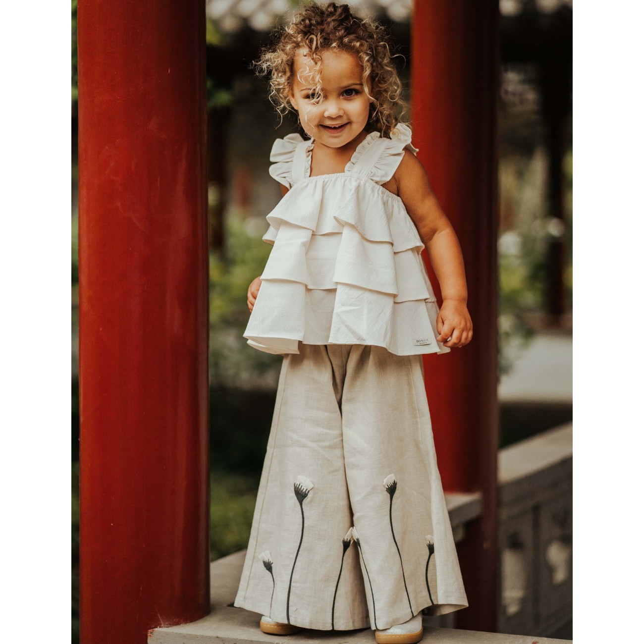 Doortje Top & Fifis Linen Trousers Poppy | Warm White/Soft Sand