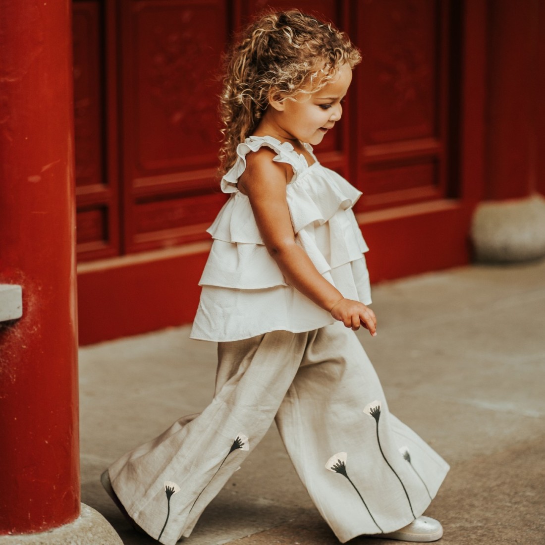 Doortje Top & Fifis Linen Trousers Poppy | Warm White/Soft Sand