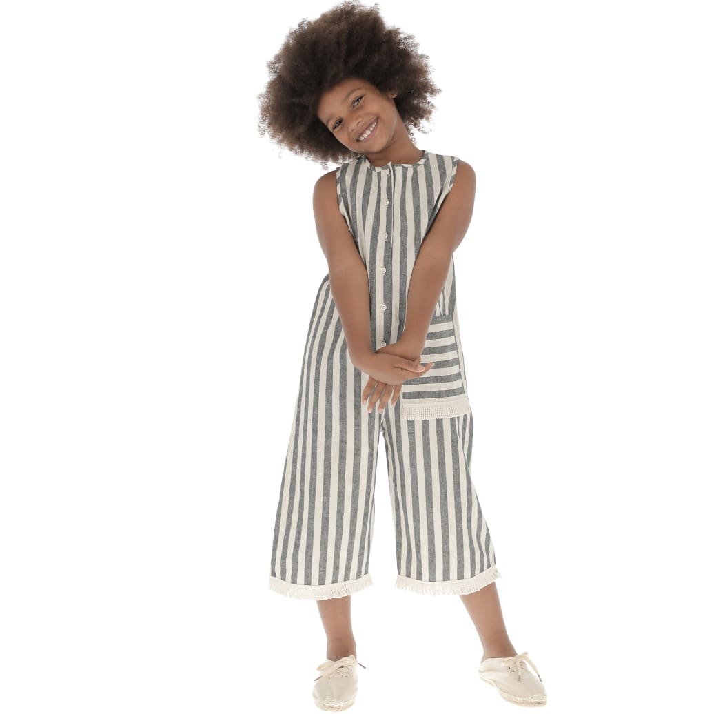 Jumpsuit LONG FLEECES | Grey Wide Stripe