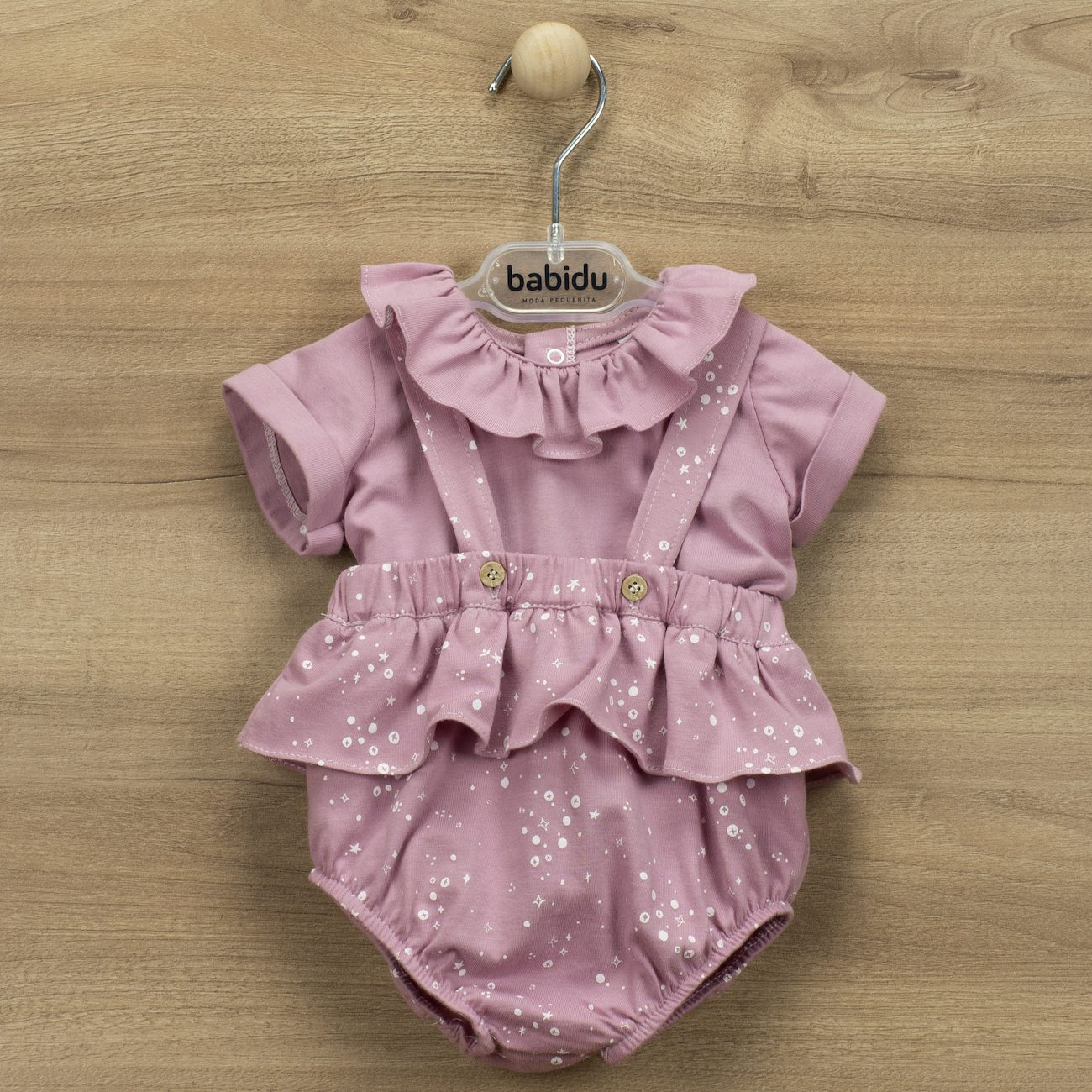 Set W/ Suspenders Romper & Tee W/ Ruffles Galaxy