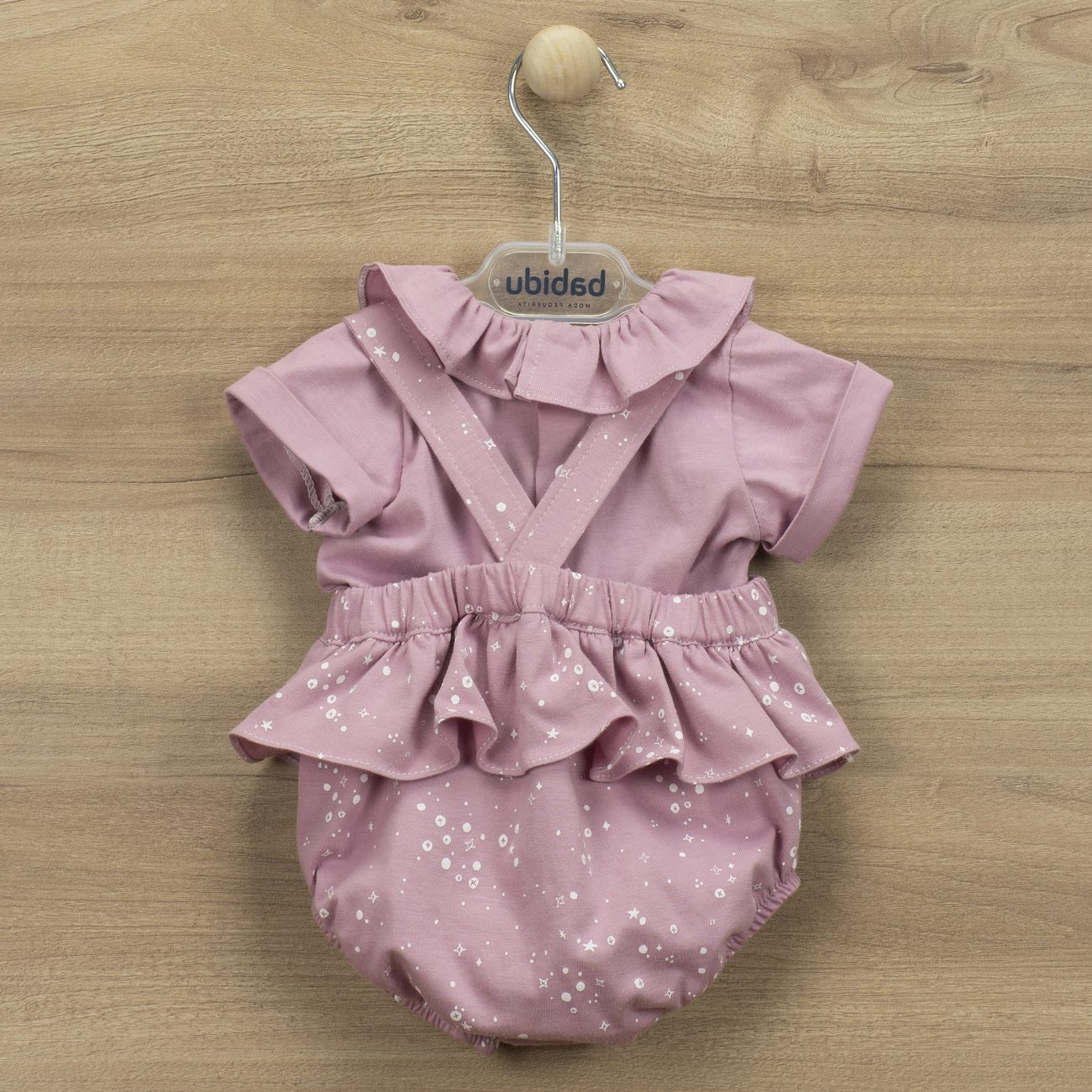 Set W/ Suspenders Romper & Tee W/ Ruffles Galaxy