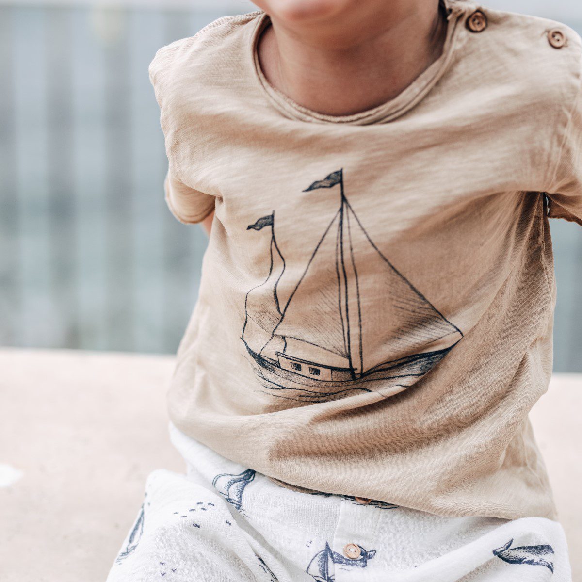 Boat T-Shirt & Marine Shorts | Sand/Ecru