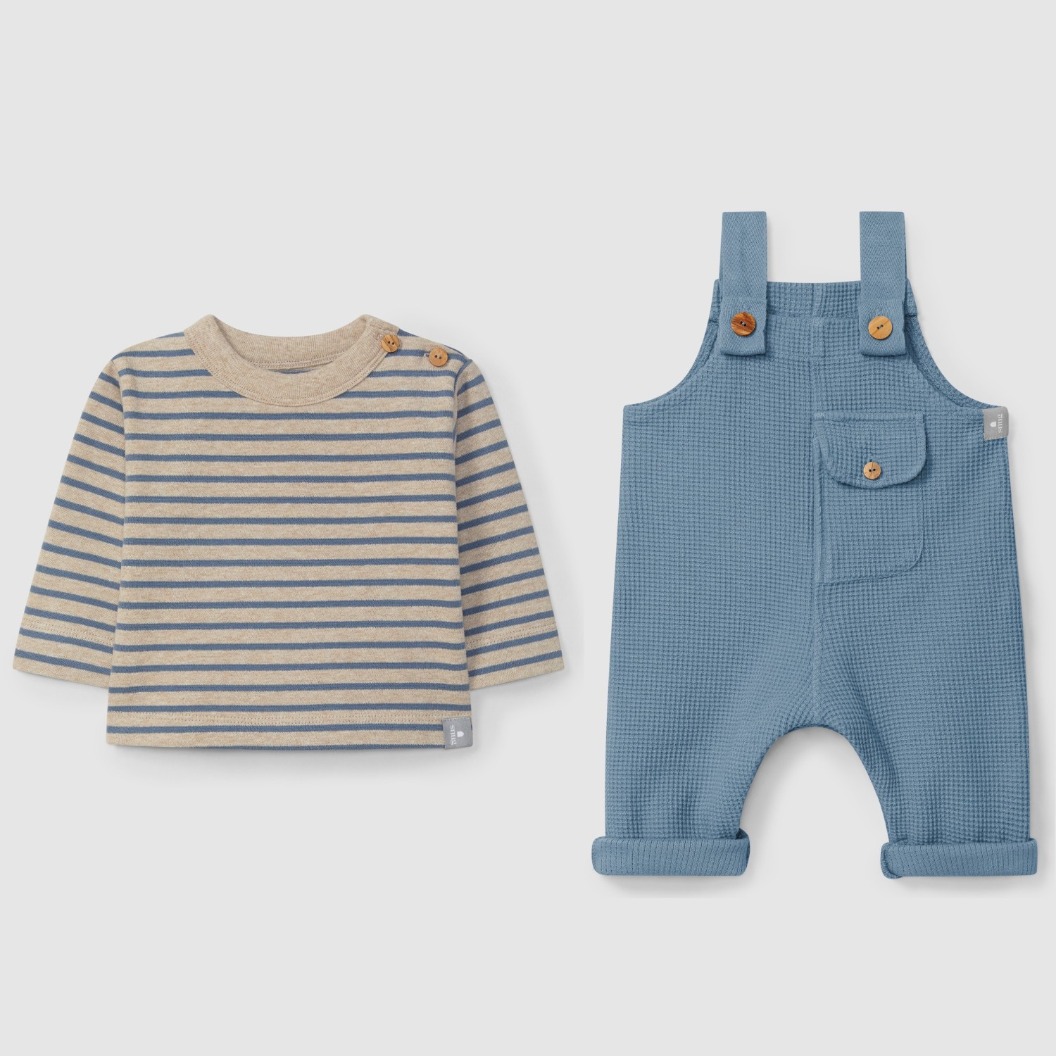 Stripe Long Sleeve & Dungarees Waffle English Blue