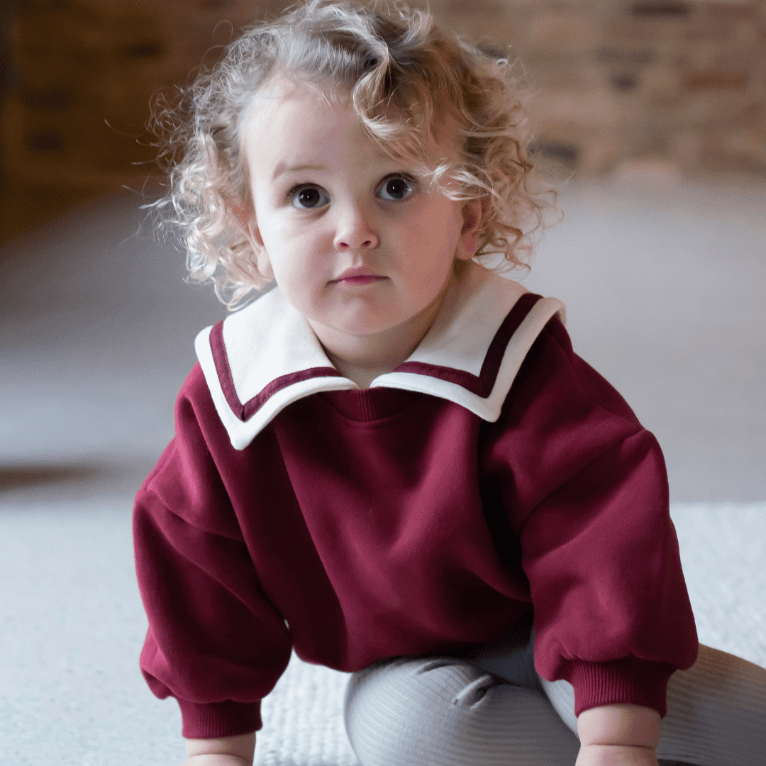Marron Fleece Cotton Sweatshirt & Marron Trim Sailor Top