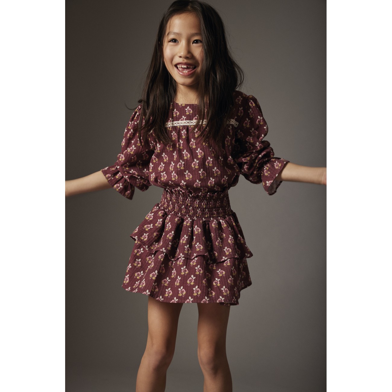 Bloom Textured Blouse & Skirt Burgundy