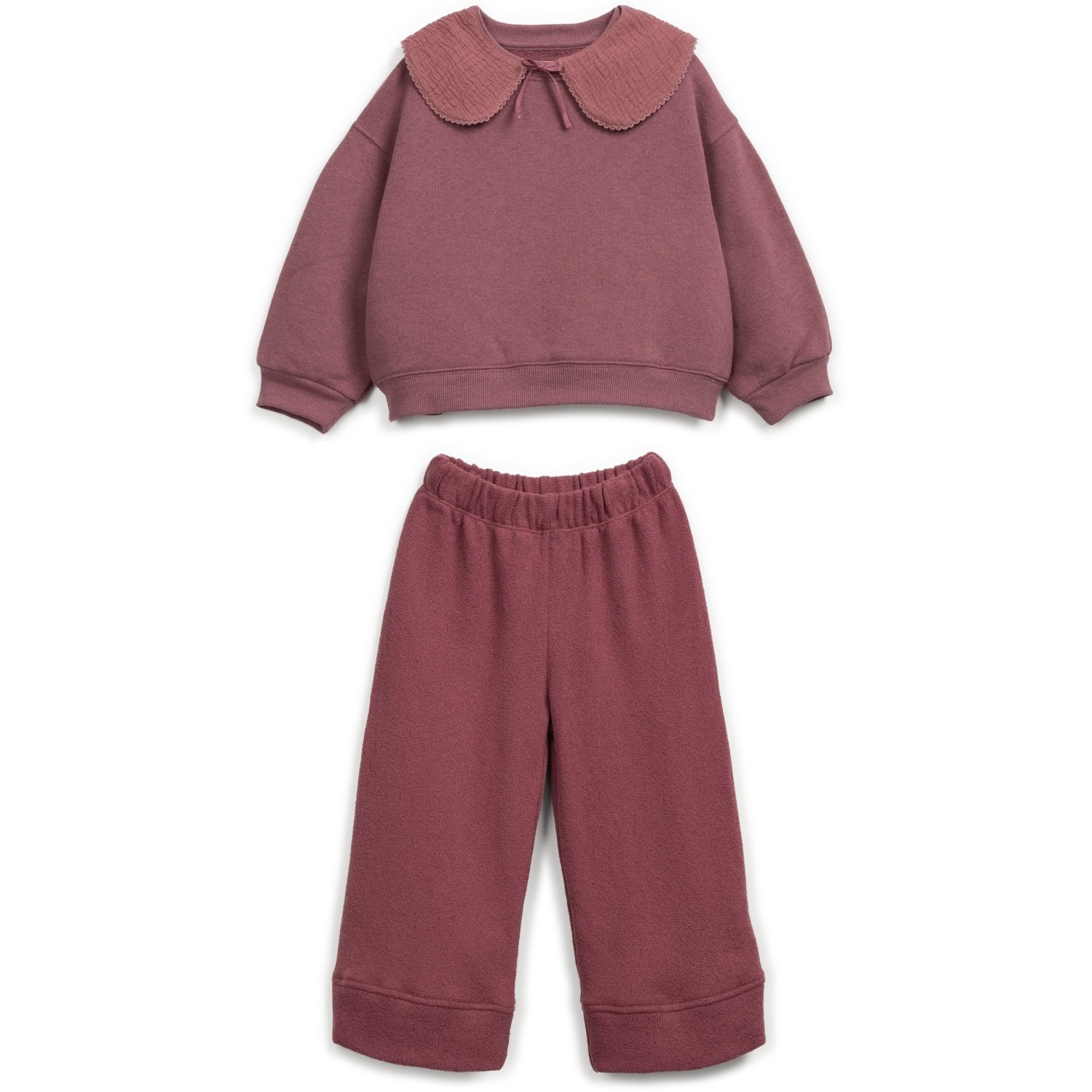 Sweatshirt W/ Collar & Fleece Trousers Dark Pink