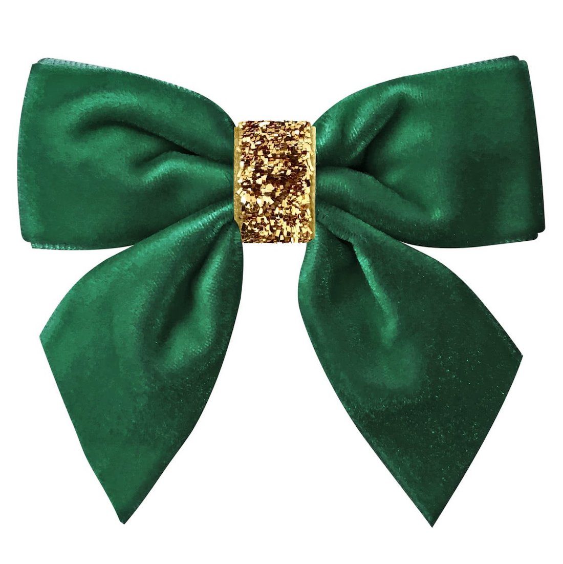 Velvet Bowtie Bow W/ Tails Aligator Clip | Forest Green/Gold