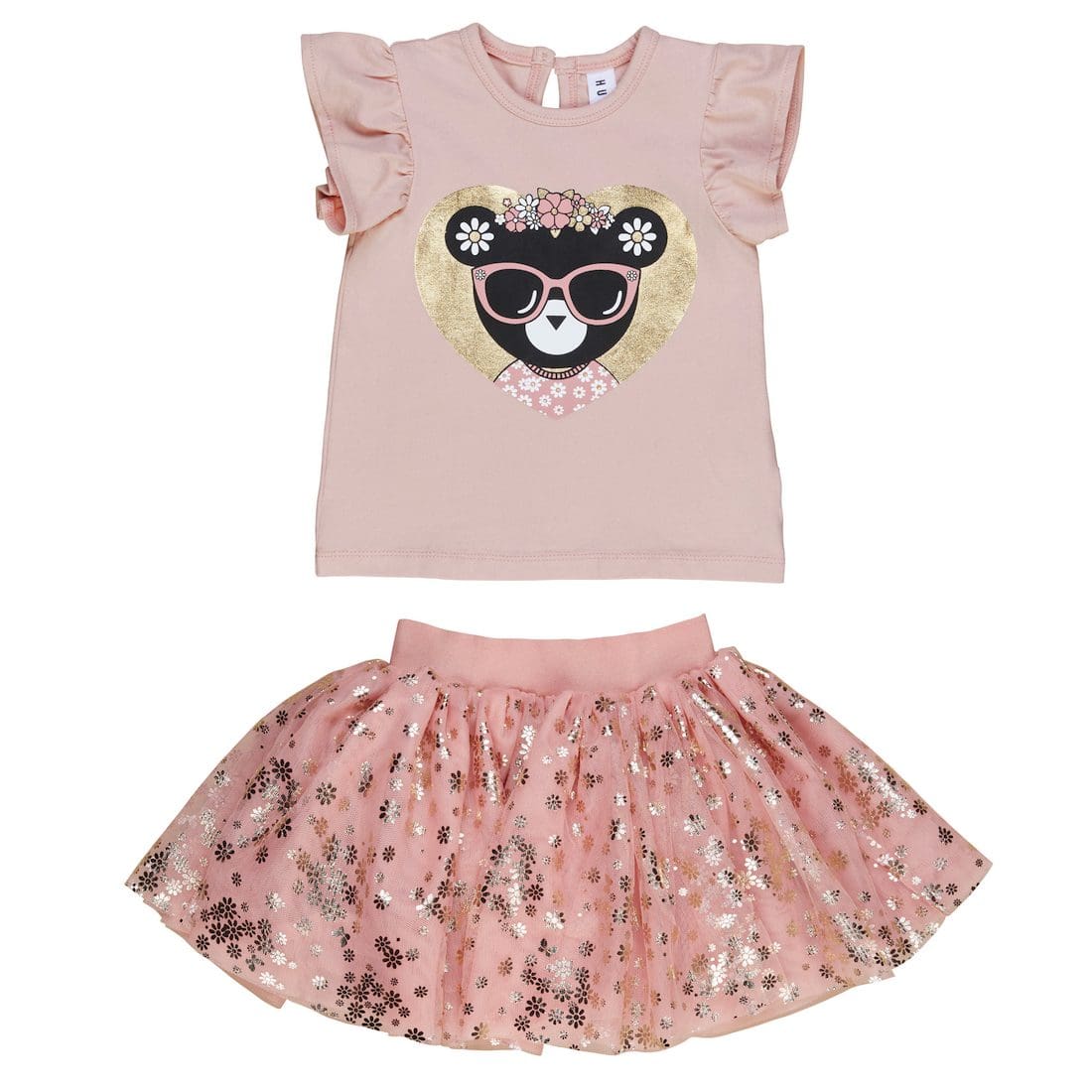 Floral Huxbear Frill Tee & Gold Floral Tulle Skirt